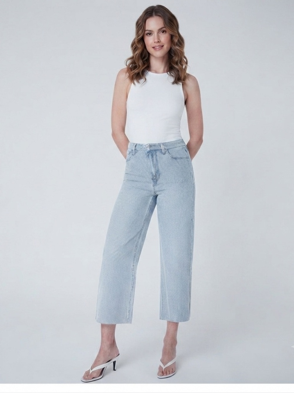 RACHEL Rachel Roy High Rise Striped Crop Wide Leg Pants
